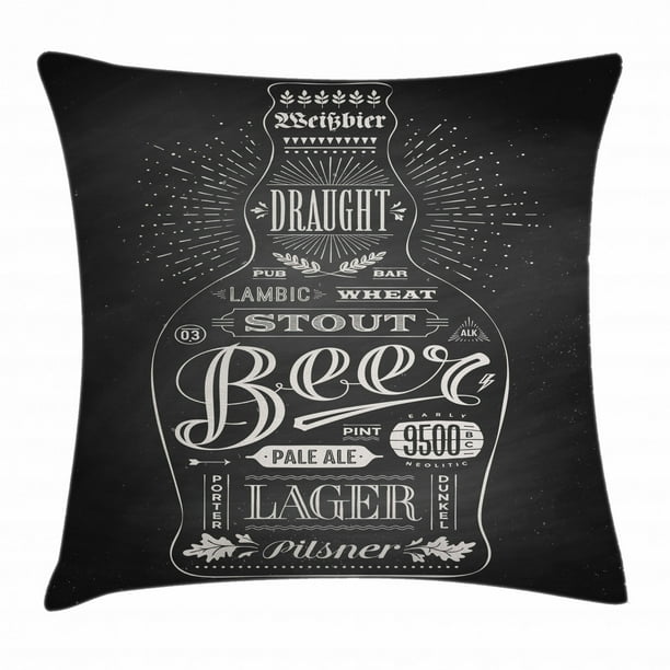 Alcohol Throw Pillow Cushion Cover, Bottle of Beer with HandDrawn