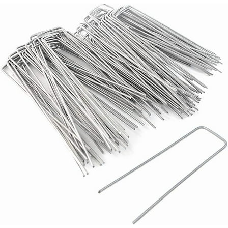 LZYMSZ 200 Pcs 6 Inches Galvanized Garden Landscape Sod Staples/Stakes, U-Shaped Garden Pegs for Securing Weed Barrier Fabric, Fence, Hoses, Lawn Drippers
