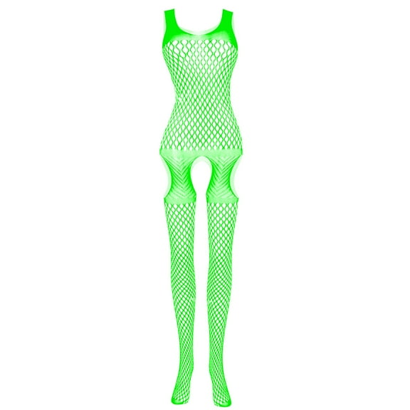 Levmjia Women's Lingerie Set Fishnet One Piece Hollow Bodysuit Sleeveless Solid Color Stretchy Mesh Underwear For Daily Wear Party Club