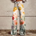 thumbnail image 2 of yunLCZ Women's Wide Leg Pants Wide Leg Pants Woman High Waist Floral Patterned Pants Lightweight Loose Fit Casual Colorful Trouser Imitation Jeans, 2 of 4