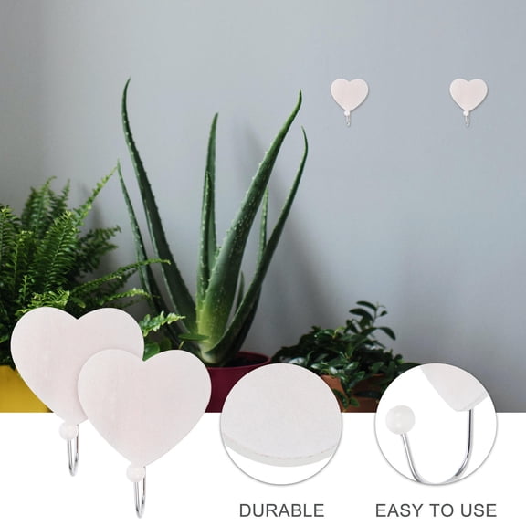 WEUVEB 2Pcs White Wooden Heart Shape Wall Hook for Bedroom Kitchen Bathroom Organizer