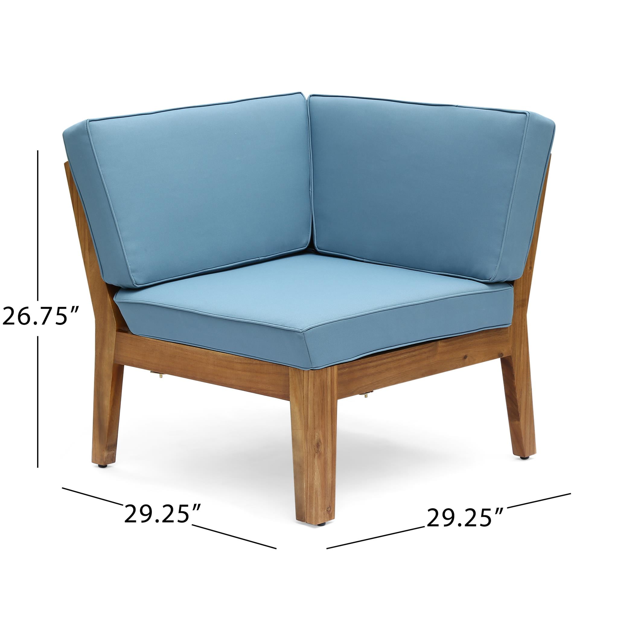 Wilcox Outdoor 6 Piece Sectional Sofa Set with Cushions, Teak, Blue