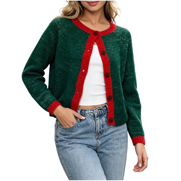 akafmk Cardigan Sweater for Women Button Front Cropped Cardigans Knit Sweaters Crewneck Soft Casual Fashion Fall Outfits, Size S