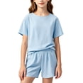 thumbnail image 2 of Edvintorg Girls Summer 2 Piece Sets Lightweight Short Sleeve Crewneck Tops and Shorts Loungewear Matching Set Teen Clothes Size 11-18, 2 of 8