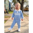 thumbnail image 4 of BemeyourBBs Toddler Baby Boy Mama's Boy Outfit Cute Infant Baby Boys Spring Falll Winter Clothes Clollar Button Long Sleeve Daddy's Buddy Letter Embroidery Sweatshirt Top Pocket Jogger  Pants Set, 4 of 8
