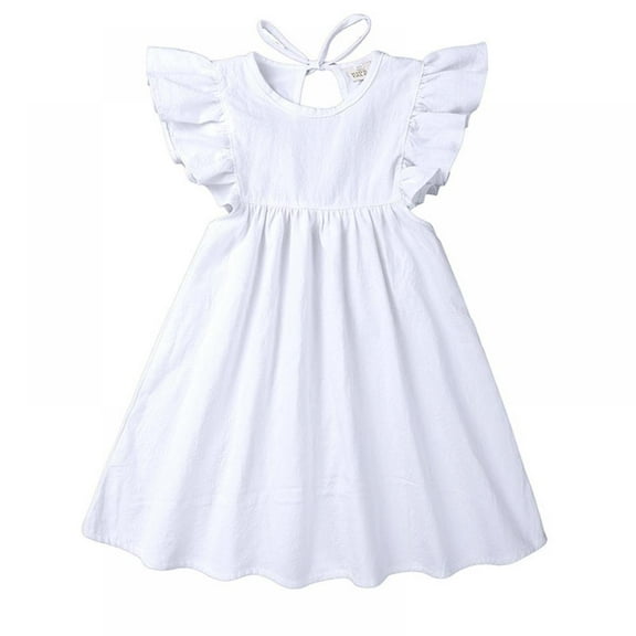 Toddler Baby Girl Dress Summer Cotton Linen Ruffle Halter Sleeveless Kids Casual Beach Party Dresses,1-7 Years