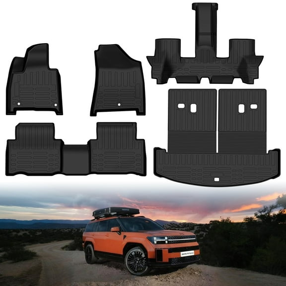 Floor Mats Compatible with 2024 2025 Hyundai Santa Fe Hybrid 6&7 Seats (No Fuel) Cargo Liner TPE All Weather Back Seat Cover Protector Accessories