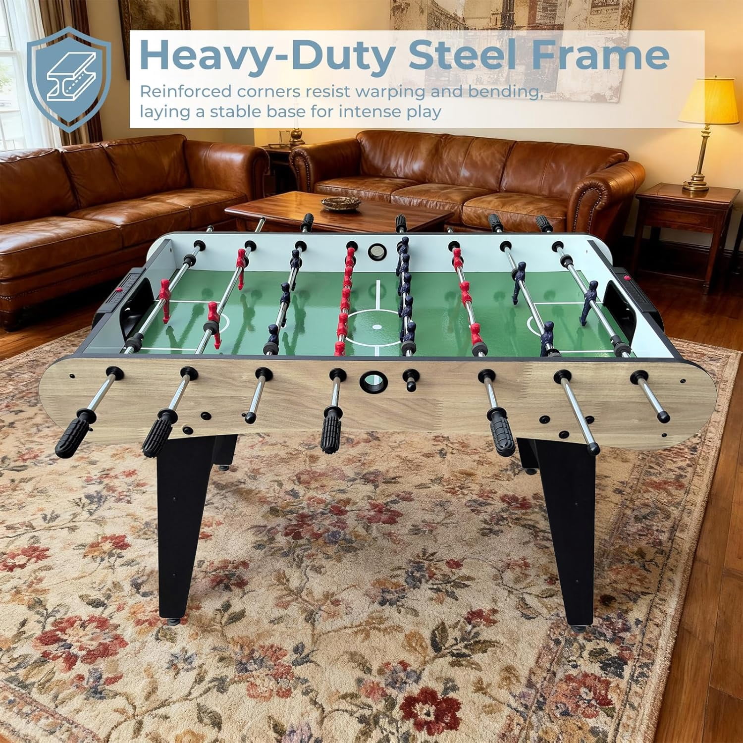 Kosevpou  Foosball Table, 55/52/48 Large Size Soccer Game Tables for Adults & Kids, Table Games Includes 2 Foldable Cup Holders & 2/4 Balls with Sturdy Leg Levelers