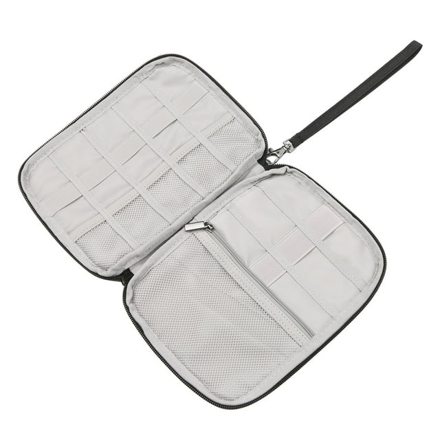 Graflsoa Compact Travel Organizer for Electronics - Waterproof Nylon Pouch for Cables, Watches, SD Cards & More, Black/Grey, Portable Design with Multiple Compartments