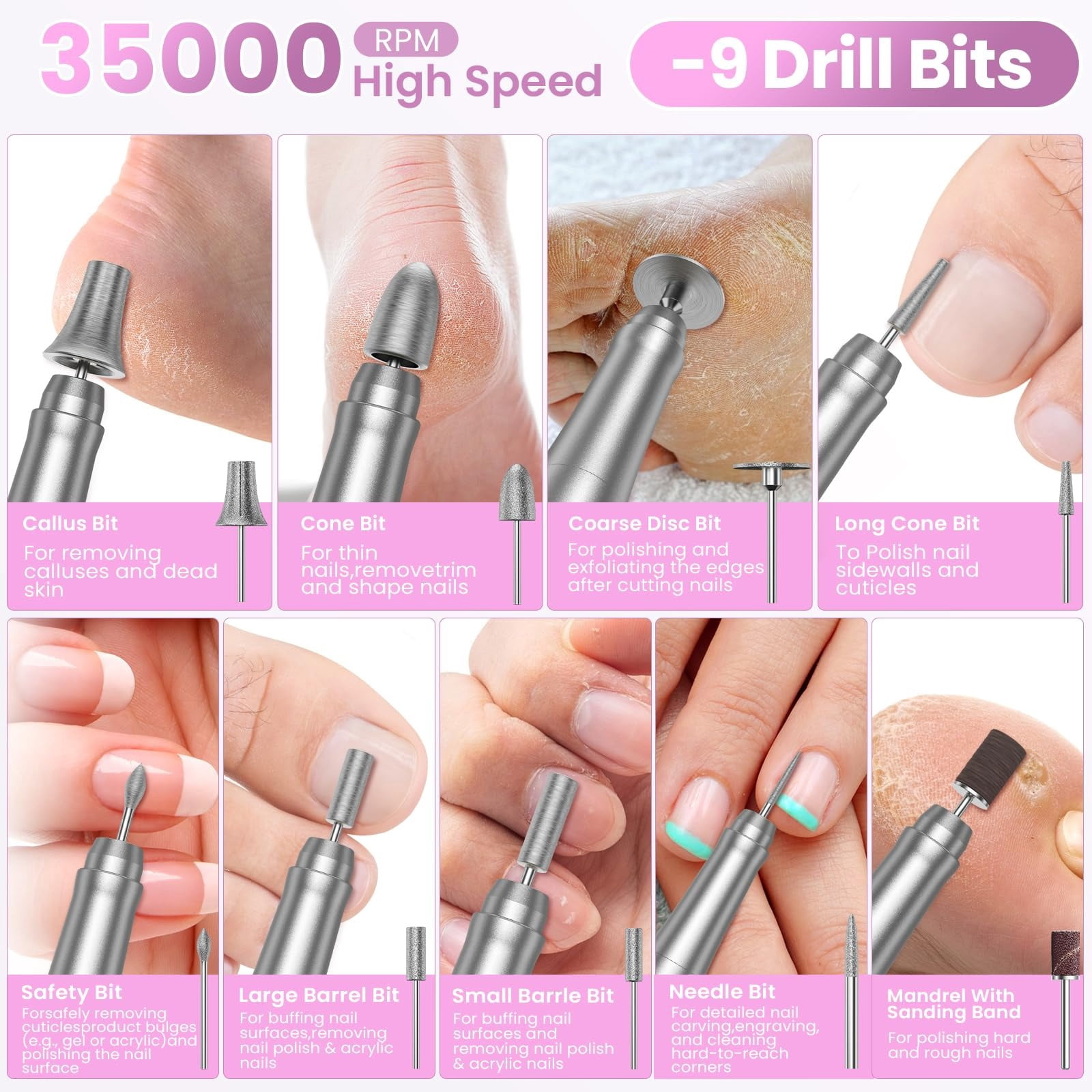M MISS DREAM Portable 35000 RPM Electric Nail Drill with LCD Display, Gray