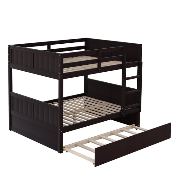 imerelez Full Over Full Bunk Bed with Twin Size Trundle, Espresso