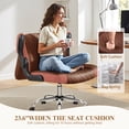 thumbnail image 5 of COOLHUT Criss Cross Office Chair with Flip Padded Backrest, Comfy PU Leather Cross Legged Desk Chair, Flip-Up Arms & Extra-Wide Seat for Home Office, Vanity Chair, Brown, 5 of 15