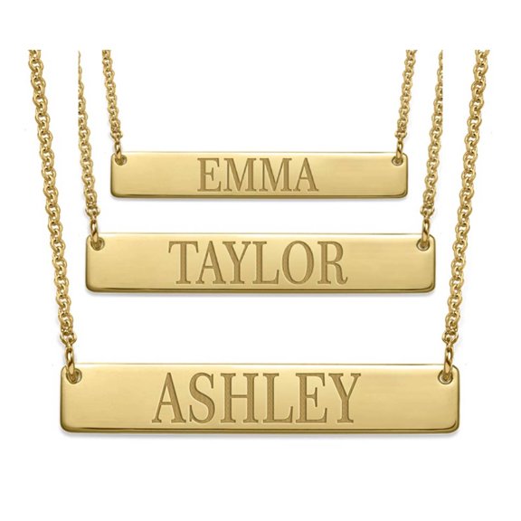 MyNameNecklace - Personalized Bar Name Necklace for Woman - Custom Engraved Hanging Horizontal Bar Nameplate - Made of 18k Gold Plated Silver Custom Any Name with 16'' 2" Chain