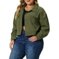 thumbnail image 4 of Agnes Orinda Women's Plus Size Lightweight Cropped Shacket Button Down Corduroy Shacket Jackets 3X Army Green, 4 of 6