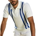 thumbnail image 5 of Daiosportswear Men'S Polo Shirts Vintage Stripe V-Neck Short Sleeve Knit Cotton Summer Golf Shirts White XL(XL), 5 of 7