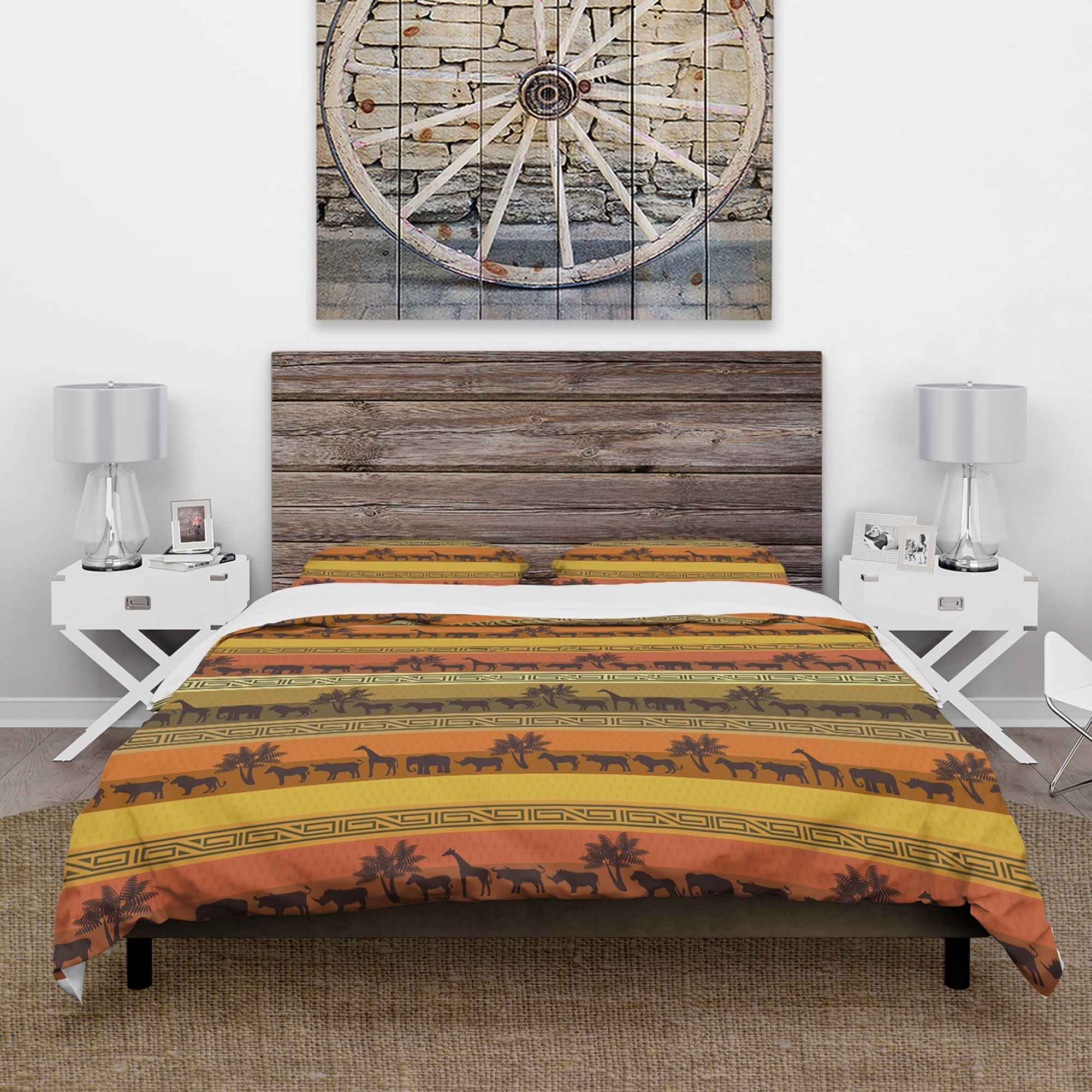 Designart 'African Wildlife with Ethnic Pattern' Tropical Duvet Cover Set