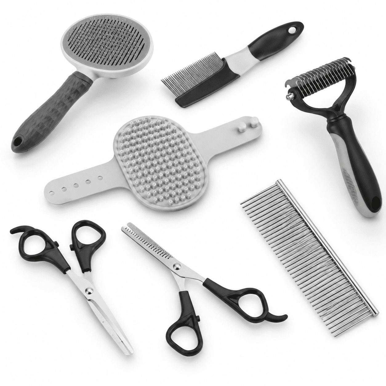 Gray 8-Piece Pet Kit for Dogs Cats Rabbits - Shedding Dematting and Massage Tools