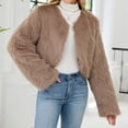 thumbnail image 3 of Yokua Womens Thicken Coat Plush Coat Cropped Long Sleeve Lapel Fuzzy Winter Warm Outerwear, 3 of 9