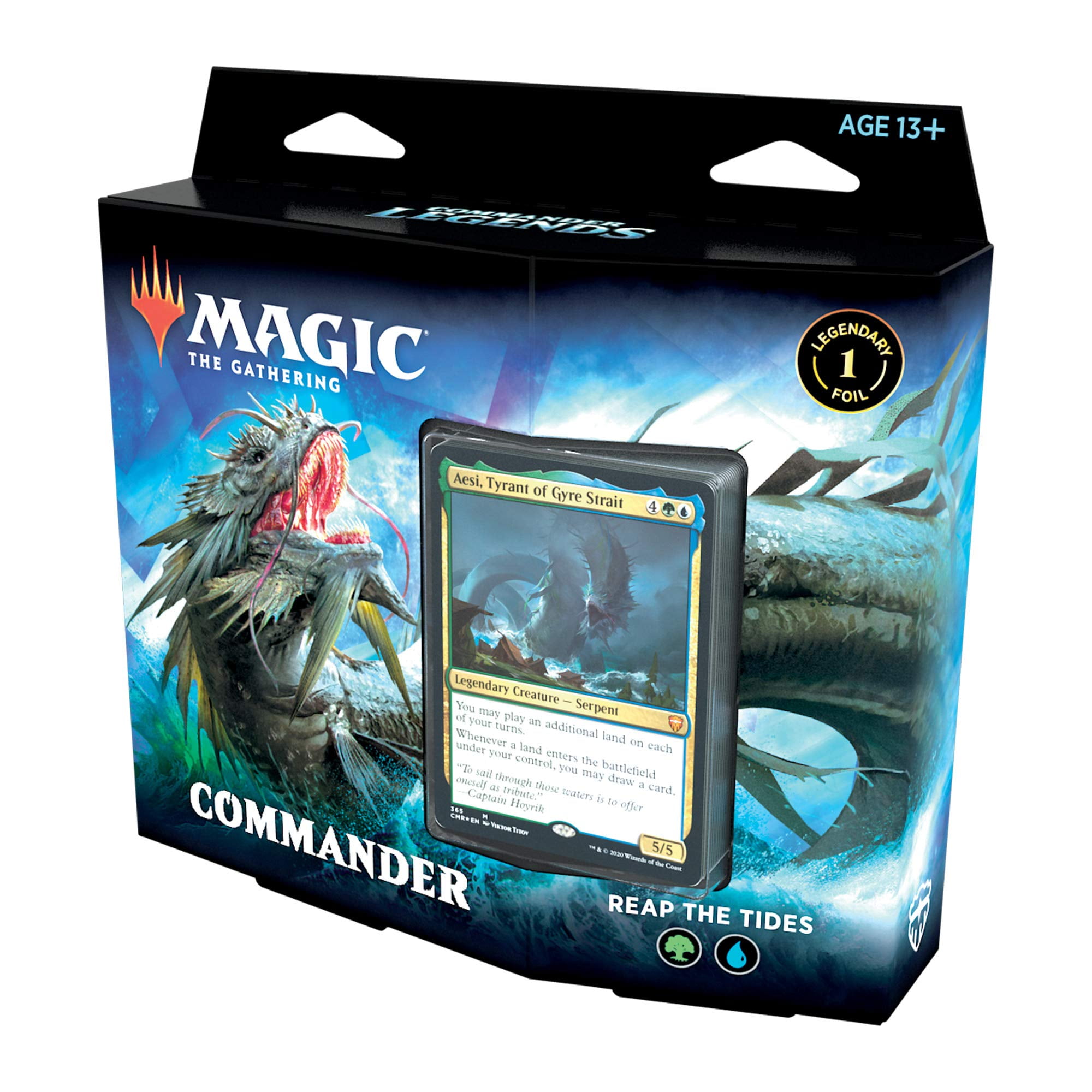 Magic: The Gathering Commander Legends Commander Deck - Reap the Tides | 100 Card Ready-to-Play Deck | 1 Foil Commander | Blue-Green