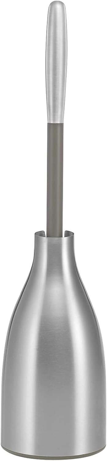 Polder Sleek Stainless Steel Toilet Brush with Caddy, Slim and Discreet Design, Open-Back Design for Odor Control, Rust-Resistant Stainless Steel