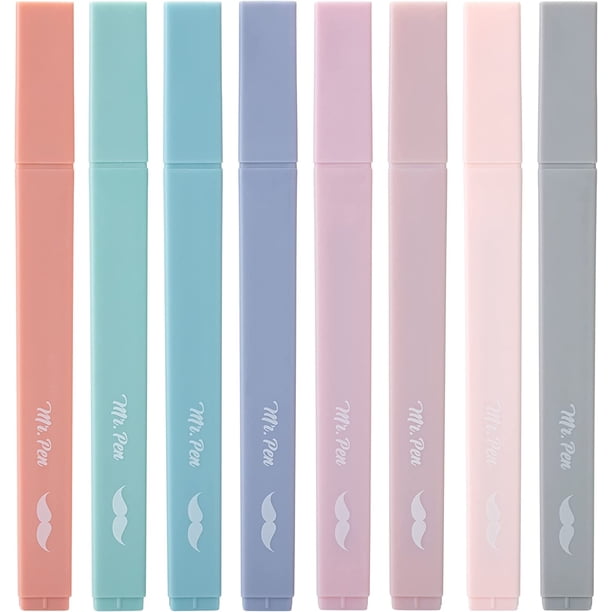 Mr. Pen- Resaltadores lindos estéticos, 8 piezas, punta de cincel, colores terrosos, colores surtidos, juego de resaltadores pastel bíblicos sin sangrado