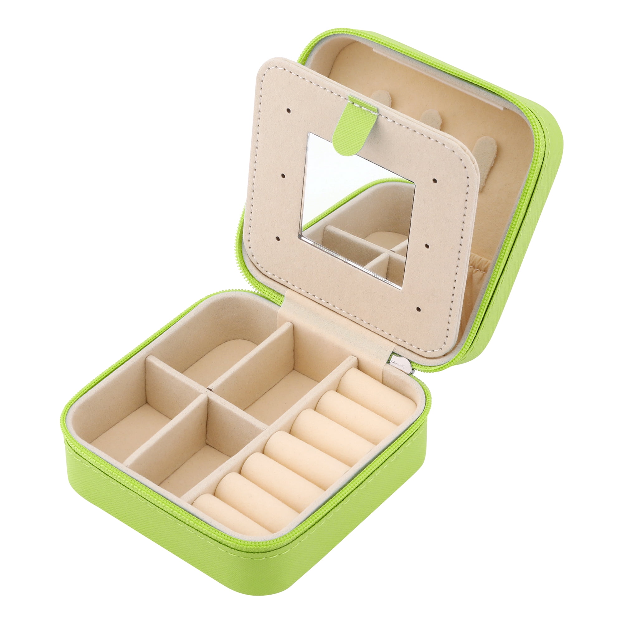Unique Bargains Mini Travel Jewelry Box with Mirror Green