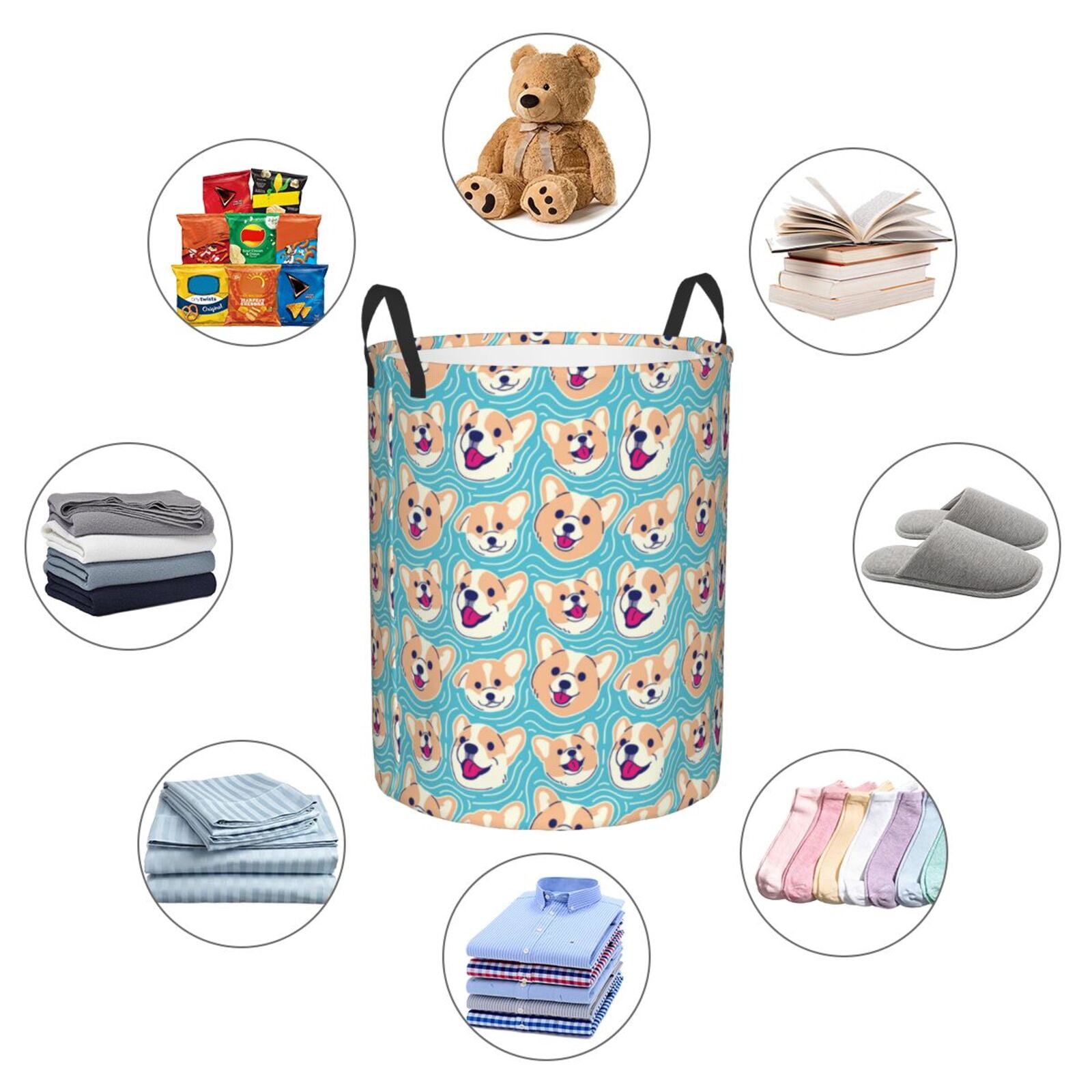 Large Laundry Basket with Handles - Cute Corgi Head Kids Baby Dirty Clothes Laundry Hamper for Bedroom Aesthetic