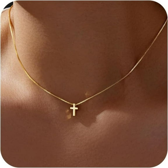 Cross Necklace for Women, Dainty 14K Gold Silver Plated Cross Choker Christian Necklace Religious Faith Jewelry