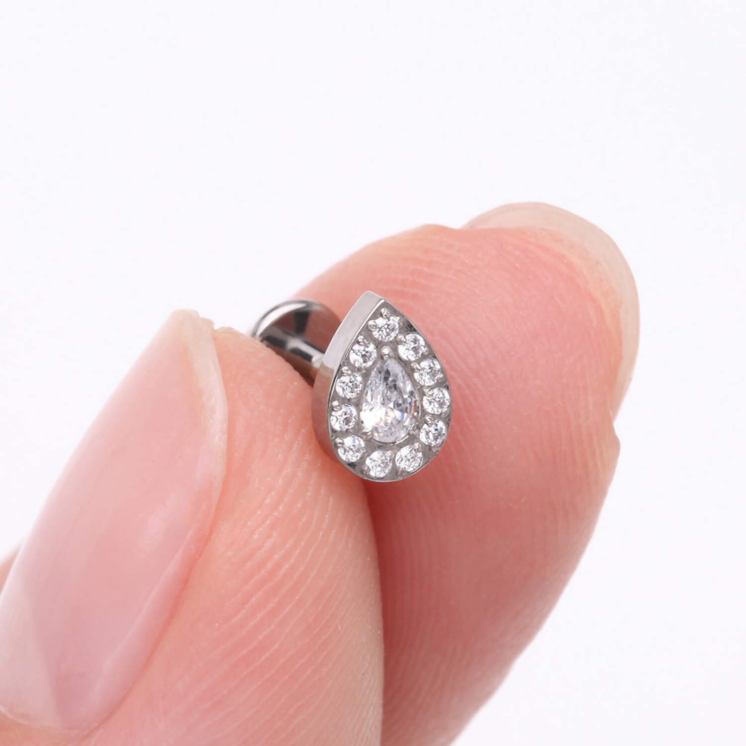 Implant Grade Titanium Brilliant Teardrop Sparkle Internally Threaded Flat Back Stud Labret