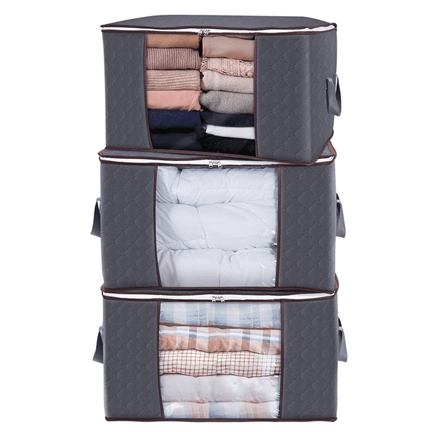 Apuakthei - Bolsa organizadora de ropa de gran capacidad con asa reforzada, tela gruesa para edredones, mantas, ropa de cama, plegable con cremallera resistente