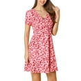 thumbnail image 6 of Allegra K Women's Tie V Neck Short Sleeve Ruffle Floral a-Line Dress, 6 of 7
