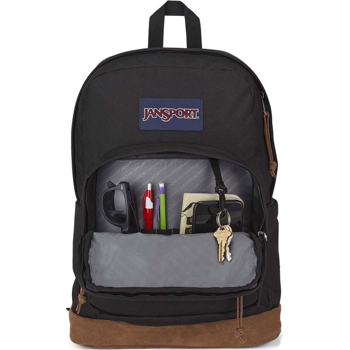 JanSport Right Pack - Black Backpack with Suede Bottom & 15