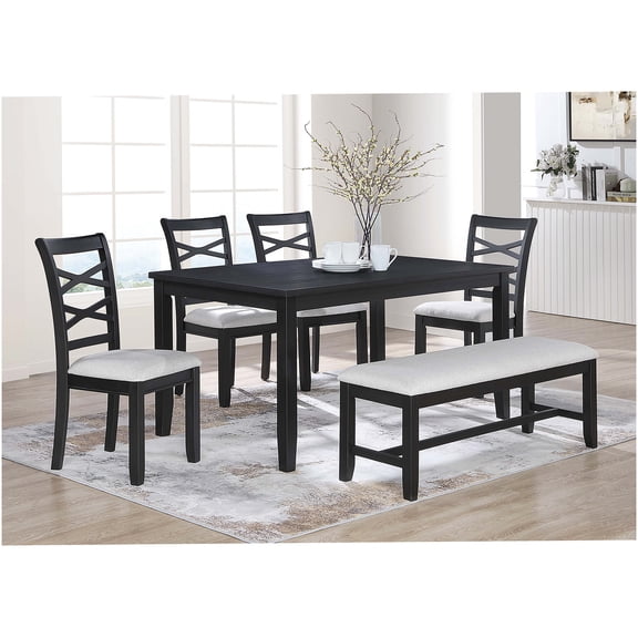 6-Piece Charcoal Dining Set with Table, 4 Chairs, and Bench for 6 Seater