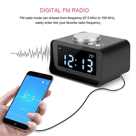 Yosoo Alarm Clock FM Radio Digital Large LCD Display Battery Operated Modern Portable Morning Sensor Smart Snooze Back-light Multi-function Clock Time Temperature for Office Bedroom