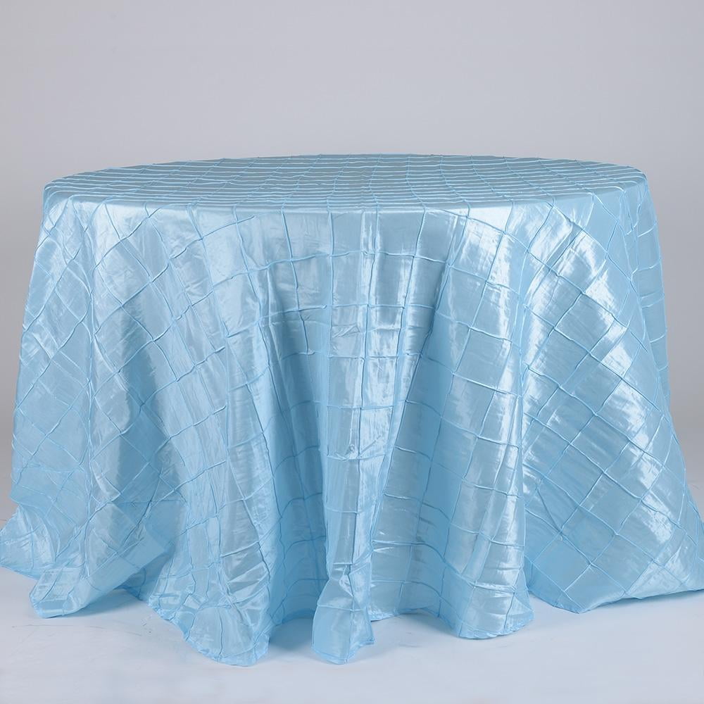 Light Blue 132 inch Round Pintuck Satin Tablecloth