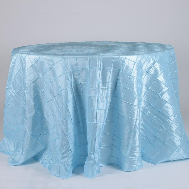 Light Blue 132 inch Round Pintuck Satin Tablecloth