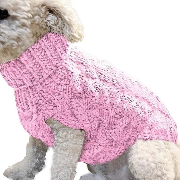 Ympkerial Dog Sweaters for Medium Dogs Winter Warm Turtleneck Pullover Cable Knit Fleece Stretch Design Pet Apparel for Frenchie Dachshund Pug Corgi Beagle Cozy Gift Outfit Pink L
