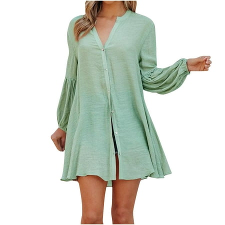 

Sweater Dresses for Women 2022 White Corset Dress Women s Fashion Autumn Winter Solid Blouse V-Neck Button Long Sleeve Dress Sweater Dress for Women Green XL