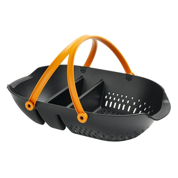 Fiskars Harvesting Basket: Ergonomic Garden Produce Tool Carrier, Colander Side, Plastic, Black
