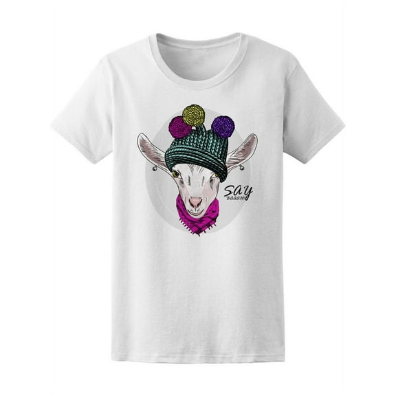 Goat Knitted Hat With Pompon T-Shirt Women -Image by Shutterstock, Female Medium
