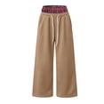 thumbnail image 4 of Hvogkswy Wide Leg Sweatpants Women Elastic Drawstring High Waisted Pants Plaid Lining Casual Workout Jogging Pants with Pockets, 4 of 8