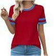 thumbnail image 4 of asjyhkr T-Shirts d'Été pour Femmes à Col Rond, Chemises à Carreaux à Manches Courtes, Tendance, Décontractées, Extensibles, Confortables, Blouses à Blocs de Couleur, 4 of 4