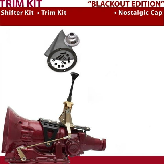 American Shifter C6 Shifter Kit 6 in. Trim Kit Black Push Button Cap Gray Boot Ringed Knob for D3CC4