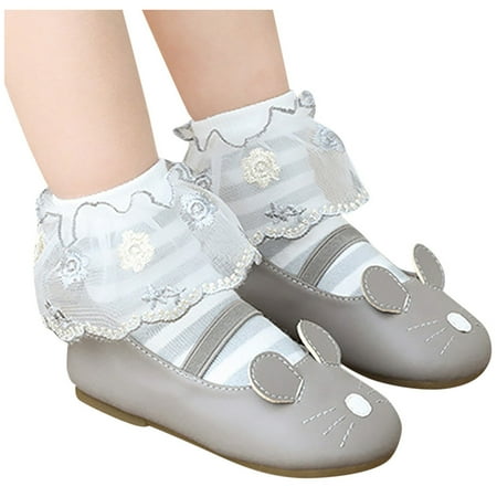 

Baby Boy Socks Lace Bow Floral Anti-Slip 3 Pairs Princess Socks Gray S