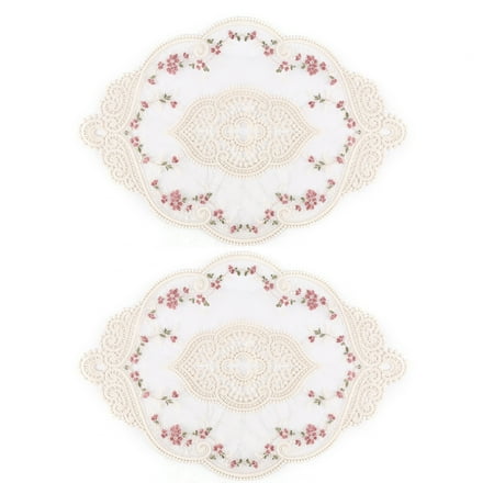

2Pcs Vintage Oval Lace Table Placemats Exquisite Flower Embroidered Doilies Vase Mat 12.2 X 16.9 Inch