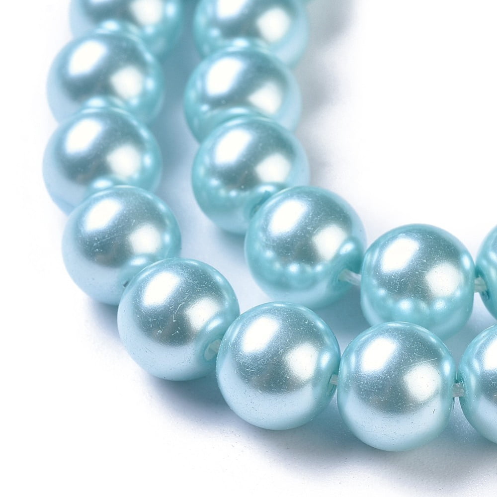 Eco-Friendly Dyed Glass Pearl Round Beads Strands Grade A Cotton Cord Threaded Aqua 8mm Hole: 0.7~1.1mm about 52pcs/strand 15 inch
