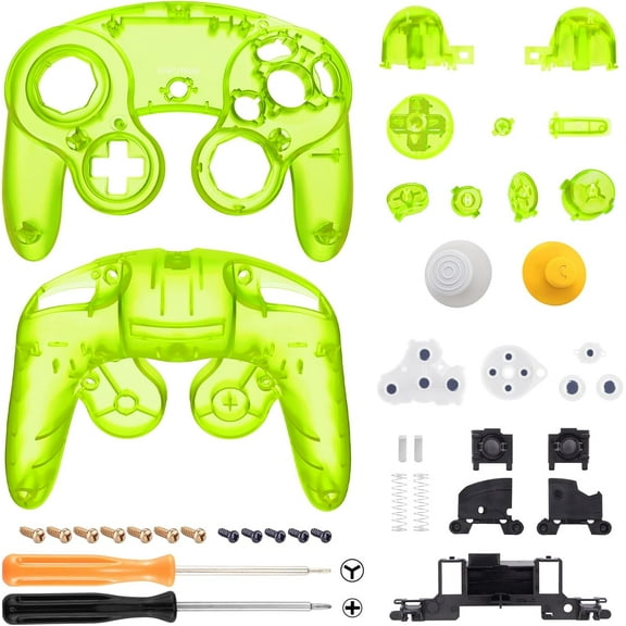 eXtremeRate Clear Lime Green GameCube Controller Shell - DIY Replacement Housing w/ Buttons for Nintendo Switch