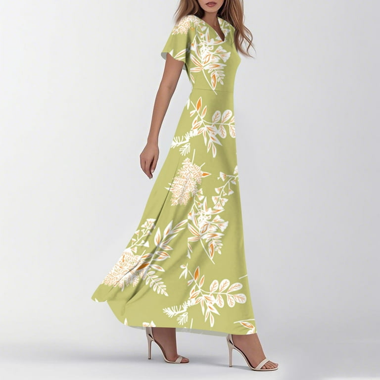 Namtyqx Shirt Dresses for Women Chiffon Short Sleeve Hawaiian High Waist Dresses for Women 2025 Yellow Size S, Women's, Size: Small