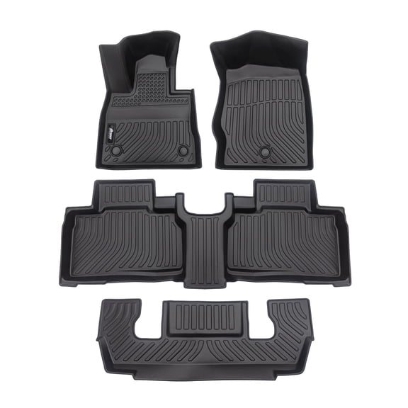 Ikon Motorsports 3D TPE Floor Mats Compatible With 2020-2021 Ford Explorer 6 Seats, Black All Weather Car Carpets 1st 2nd Row Front Rear Liner 4PC Set