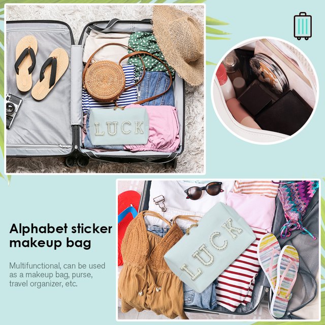 Bolsas De Maquillaje Bolsa de cosméticos de PU, bolsa organizadora de cosméticos con parche de letras portátil para suministros de viaje Likrtyny Cuidado Belleza